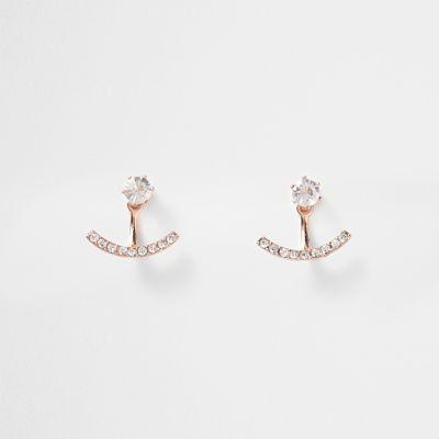 River Island Womens Rose Gold Tone Diamante Curved Studs