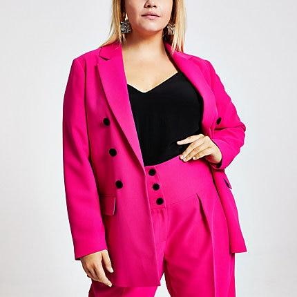 River Island Womens Plus Velvet Button Front Blazer