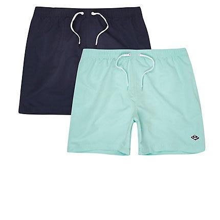River Island Mens And Mint Blue Short Swim Shorts 2 Pack