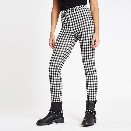 River Island Womens Gingham Skinny Ponte Pants