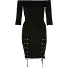 River Island Womens Lace-up Split Bardot Bodycon Dress