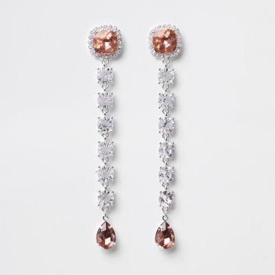 River Island Womens White Silver Tone Diamante Drop Earring
