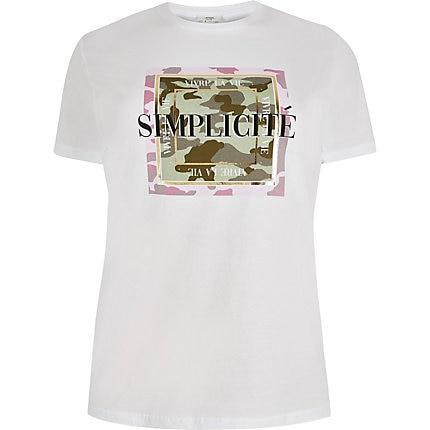 River Island Womens Plus White Camo Printed T-shirt