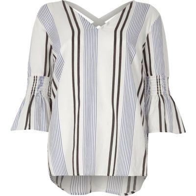 River Island Womens Stripe Print Shirred Bell Sleeve Top