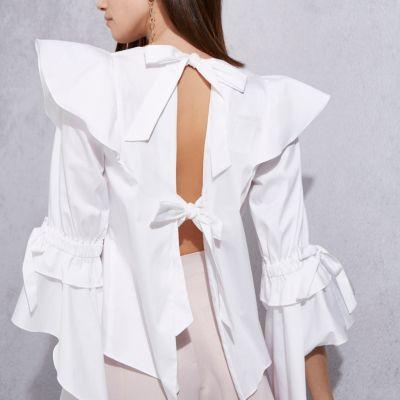River Island Womens White Ri Studio Bell Sleeve Frill Top