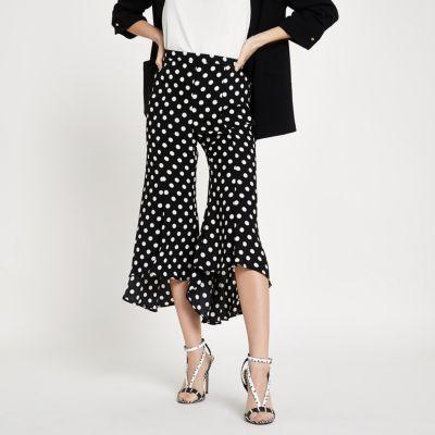 River Island Womens Petite Polka Dot Flare Hem Trousers
