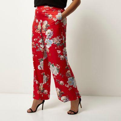 River Island Womens Plus Floral Print Wide Leg Pants