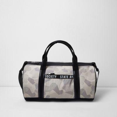 River Island Mensstone Camouflage Holdall Bag