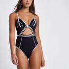 River Island Womens Contrast Stitch Cut Out Swimsuit