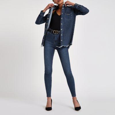 River Island Womens Frayed Hem Denim Shirt