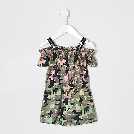 River Island Mini Girls Multi Neon Camo Playsuit