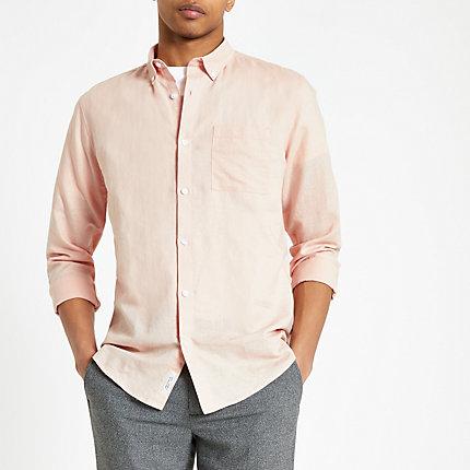 River Island Mens Linen Chest Pocket Shirt