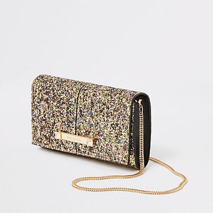 River Island Womens Gold Glitter Boxy Underarm Bag
