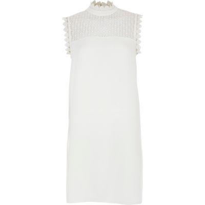 River Island Womens White Lace Sleeveless High Neck Swing Dress