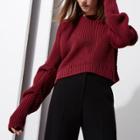 River Island Womens Berry Ri Studio Rib Knit Ruched Sleeve Jumper