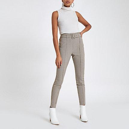 River Island Womens Check High Waisted Skinny Trousers