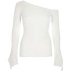 River Island Womens White Bardot Asymmetric Sleeve Jumper