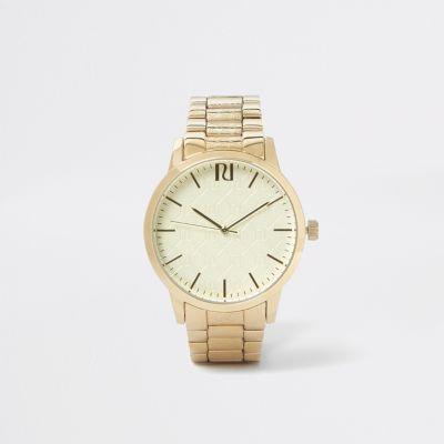 River Island Mens Gold Tone Ri Monogram Chain Link Watch