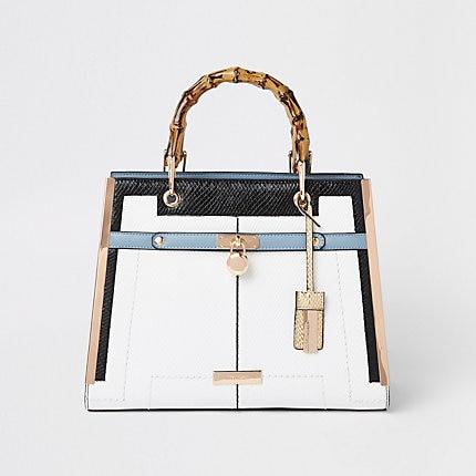 River Island Womens White Lock Front Bamboo Handle Tote Bag