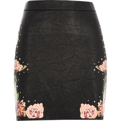 River Island Womens Faux Leather Floral Mini Skirt