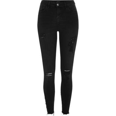 River Island Womens Washed Amelie Super Skinny Ripped Jeans