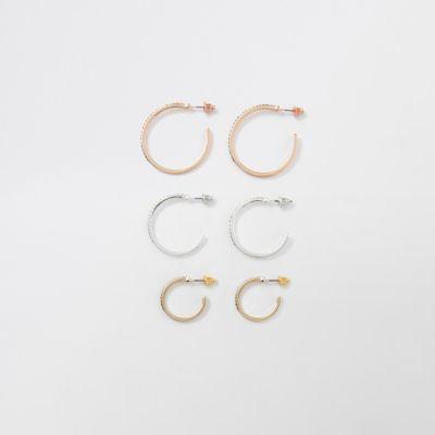 River Island Womens Mix Tone Diamante Pave Hoop Earrings Pack