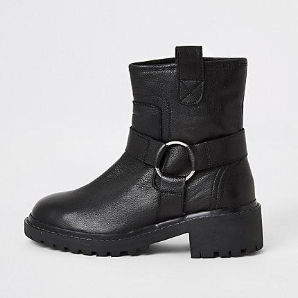 River Island Womens Leather Harness Biker Boots
