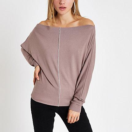 River Island Womens Diamante Bardot Batwing Sleeve Jumper
