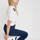 River Island Womens White Embellished Knot Front T-shirt