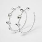 River Island Womens Silver Tone Diamante Jewel Hoop Earrings