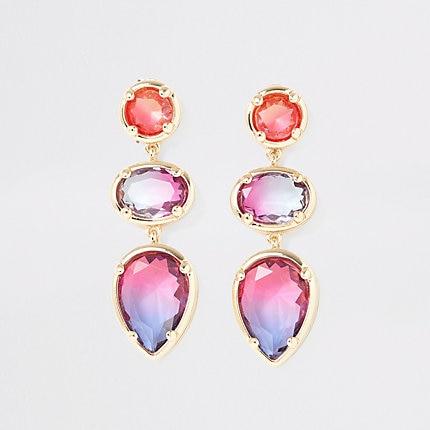 River Island Womens Gold Color Ombre Gem Drop Earrings