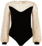 River Island Womens Velvet And Mesh Pearl Bodysuit