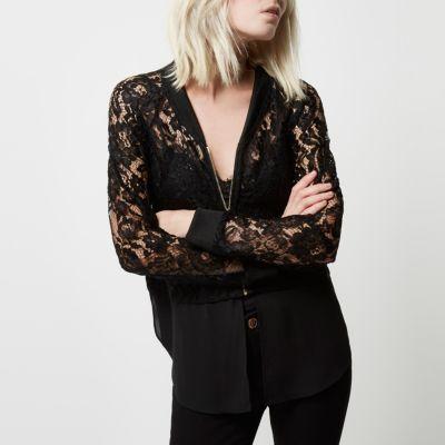River Island Womens Petite Lace Woven Hem Bomber Jacket