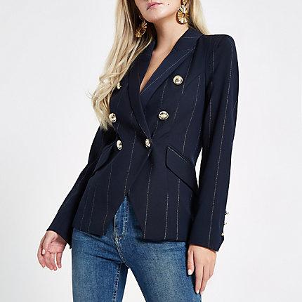 River Island Womens Petite Stripe Double Breasted Tux Blazer