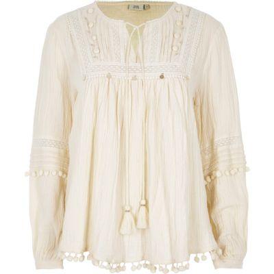 River Island Womens Petite Pom Pom Trim Smock Top