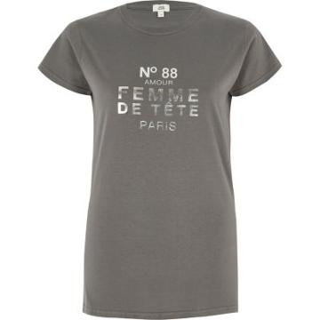 River Island Womens ' Femme De Tete' Foil Print T-shirt
