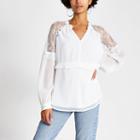 River Island Womens Lace Long Sheer Sleeve V Neck Top