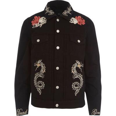 River Island Mens Skull Embroidered Denim Jacket