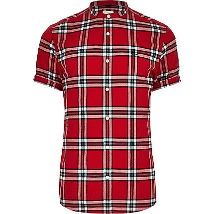 River Island Mens Check Grandad Collar Slim Fit Shirt