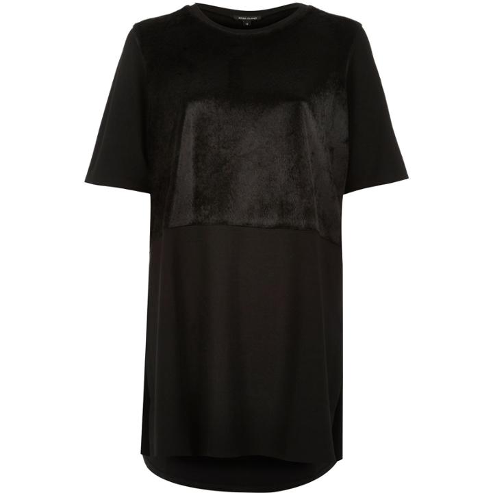 River Island Womens Faux Fur Block Panel Oversized T-shirt