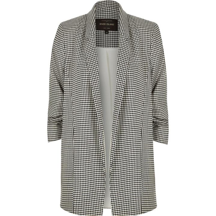 River Island Womens Houndstooth Ruched Sleeve Blazer