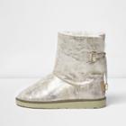 River Island Womens Gold Suede Faux Fur Trim Slipper Boots