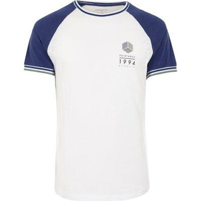 River Island Menswhite And Slim Fit Raglan T-shirt