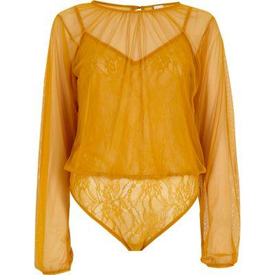 River Island Womens Mesh Long Sleeve Lace Bodysuit