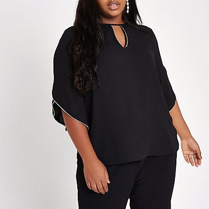 River Island Womens Plus Beaded Frill Sleeve Blouse