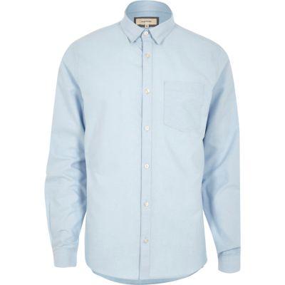 River Island Mensblue Concealed Button-down Oxford Shirt