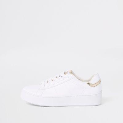 River Island Womens White Gold Tone Lace-up Sneakers