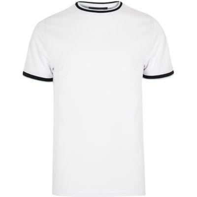 River Island Menswhite Contrast Tipped Slim Fit T-shirt