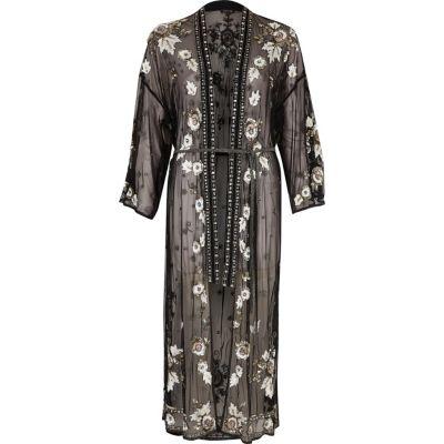 River Island Womens Mesh Sequin Embellished Longline Kimono