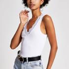 River Island Womens White V Neck Lace Trim Vest Top